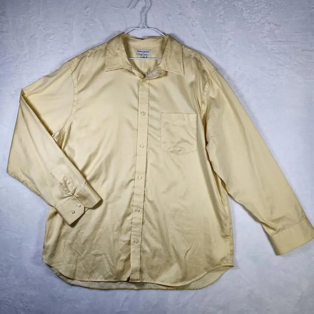 Banana Republic XXL Dress Shirt Yellow Classic Fit Non Iron 18–18.5 Button Front
